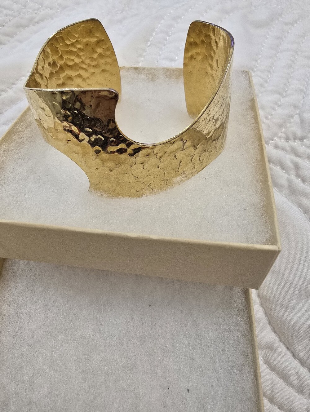 Gold Toned Abstract Hammered Cuff Bracelet - Women Jewelry